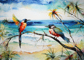 Oiseaux color&eacute;s sur fond marin estival